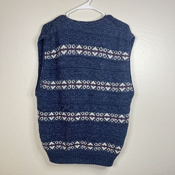 Vintage Sweater Vest Mervyns Cambridge Classics Knit Fair Isle Button Blue Men L - Picture 6 of 7